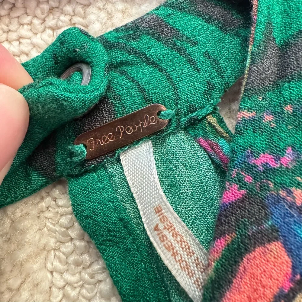 Free People Cold Shoulder Tunic‎ Dress Kelly Green Pink Size Small - Picture 5 of 6